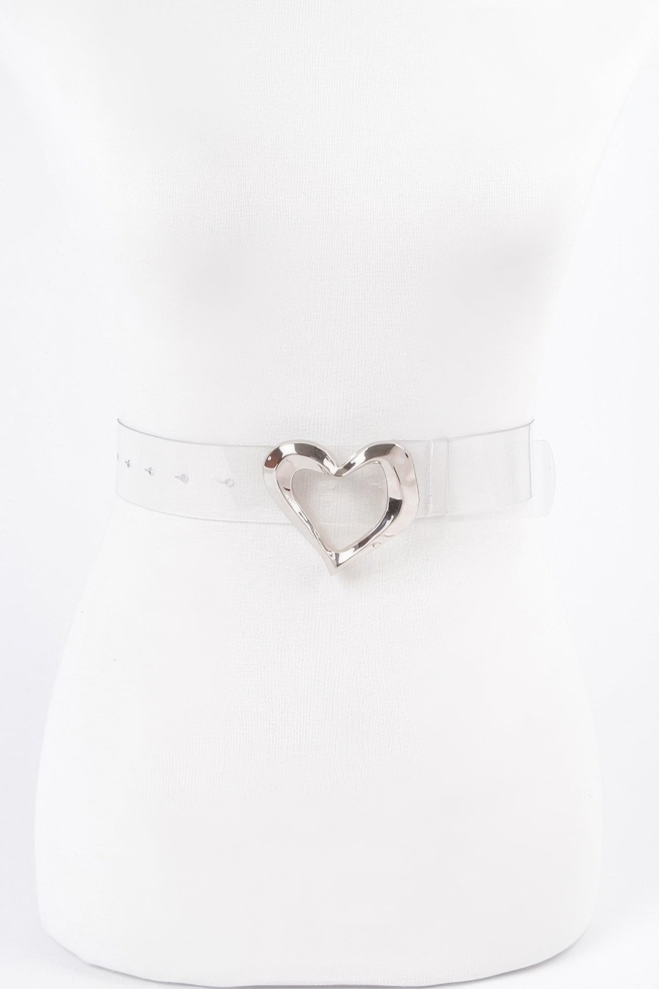 Clear heart buckle belt with silver-tone heart clasp and transparent strap