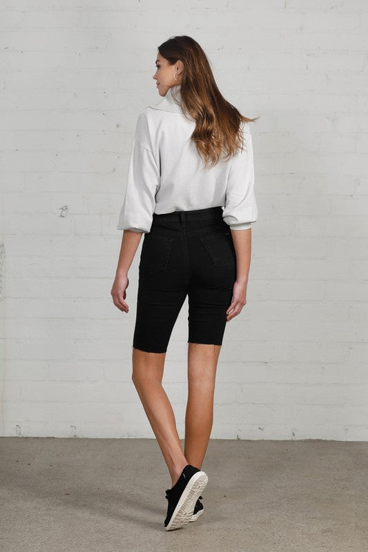 High Rise Denim Bike Shorts - Tigbul's Variety Fashion Shop