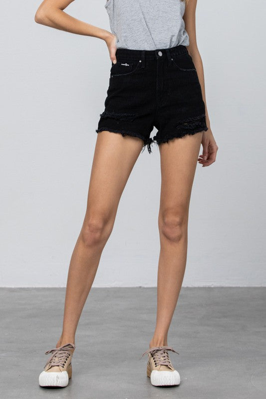 High Rise Denim Black Shorts - Tigbul's Variety Fashion Shop