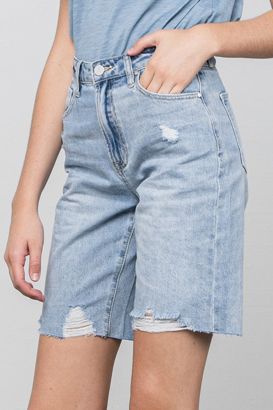 High Rise Distressed Denim Burmuda Jean Shorts - Tigbul's Variety Fashion Shop