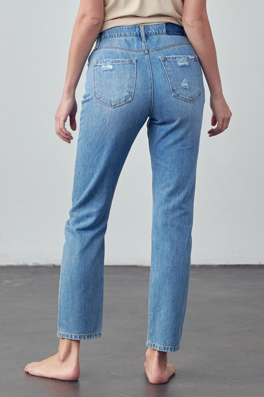 High Rise Distressed Straight Jeans - Tigbul's Variety Fashion Shop