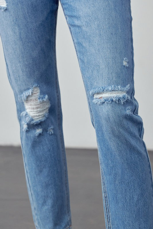 High Rise Distressed Straight Jeans - Tigbul's Variety Fashion Shop