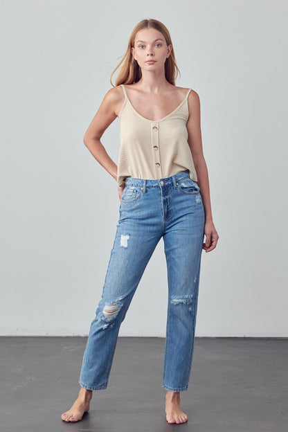 High Rise Distressed Straight Jeans - Tigbul's Variety Fashion Shop