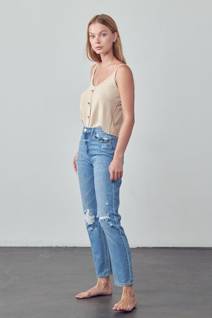 High Rise Distressed Straight Jeans - Tigbul's Variety Fashion Shop