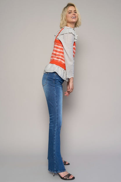 HIGH RISE FRONT SLIT SLIM BOOT JEANS - Tigbul's Variety Fashion Shop