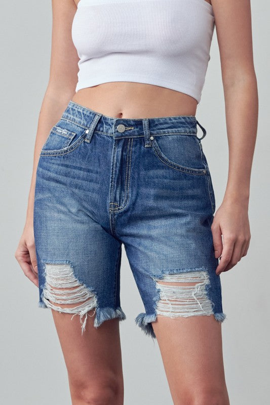 High Rise Ripped Bermuda Denim Shorts - Tigbul's Variety Fashion Shop