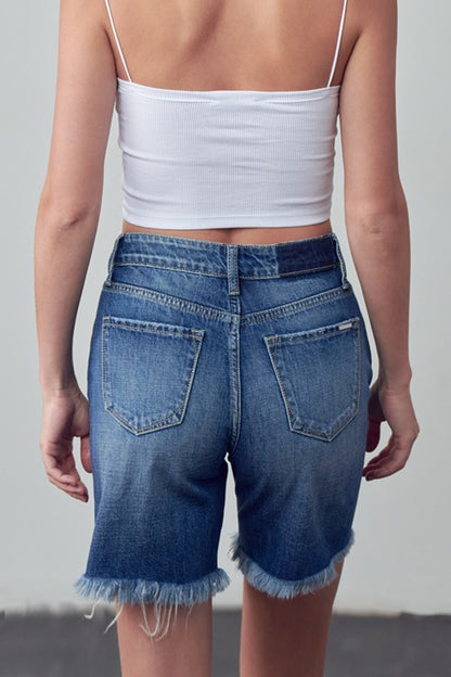 High Rise Ripped Bermuda Denim Shorts - Tigbul's Variety Fashion Shop