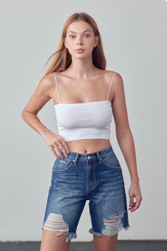 High Rise Ripped Bermuda Denim Shorts - Tigbul's Variety Fashion Shop