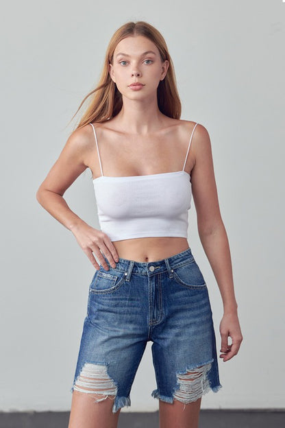 High Rise Ripped Bermuda Denim Shorts - Tigbul's Variety Fashion Shop