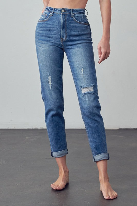 High Rise Ripped Girlfriend Jeans - Tigbul's Variety Fashion Shop