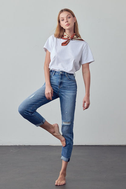 High Rise Ripped Girlfriend Jeans - Tigbul's Variety Fashion Shop