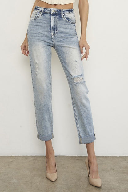 High Rise Ripped Girlfriend Jeans - Tigbul's Variety Fashion Shop