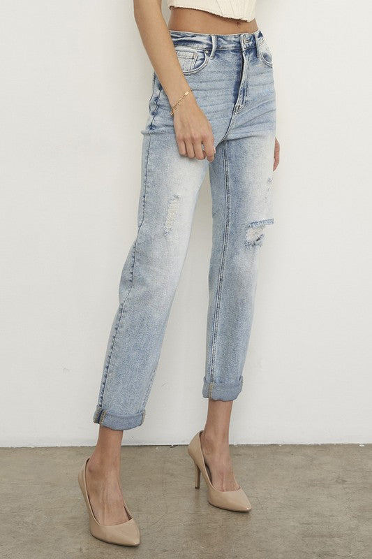 High Rise Ripped Girlfriend Jeans - Tigbul's Variety Fashion Shop