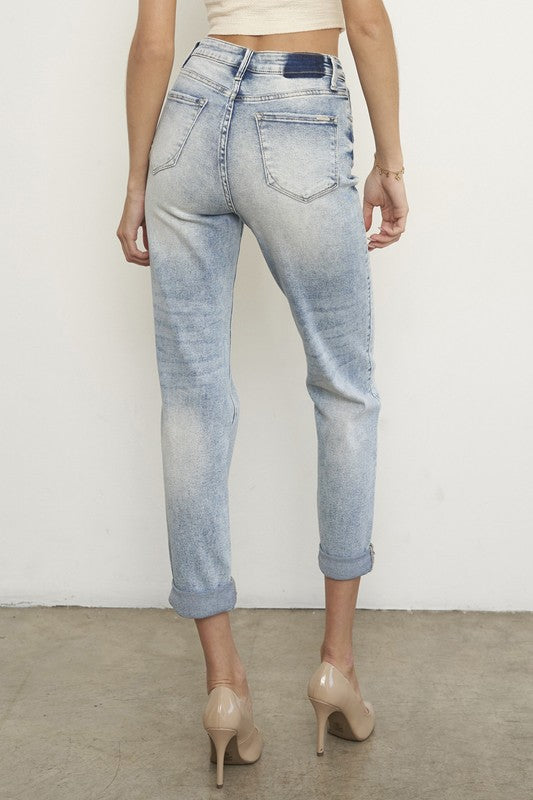 High Rise Ripped Girlfriend Jeans - Tigbul's Variety Fashion Shop