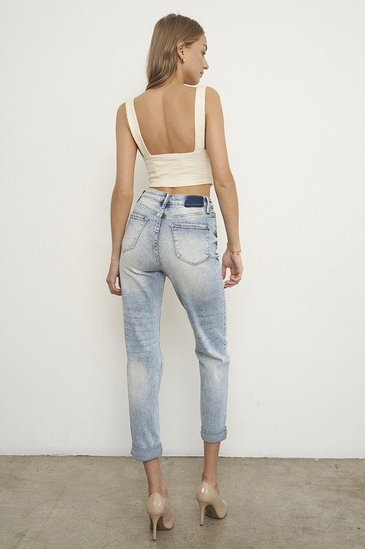 High Rise Ripped Girlfriend Jeans - Tigbul's Variety Fashion Shop