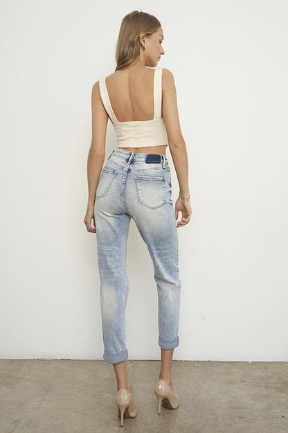 High Rise Ripped Girlfriend Jeans - Tigbul's Variety Fashion Shop