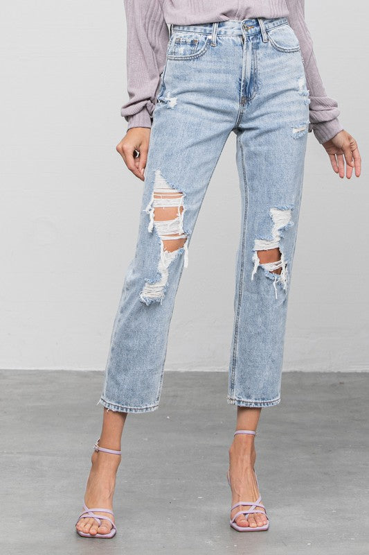 High Rise Ripped Girlfriend Jeans - Tigbul's Variety Fashion Shop