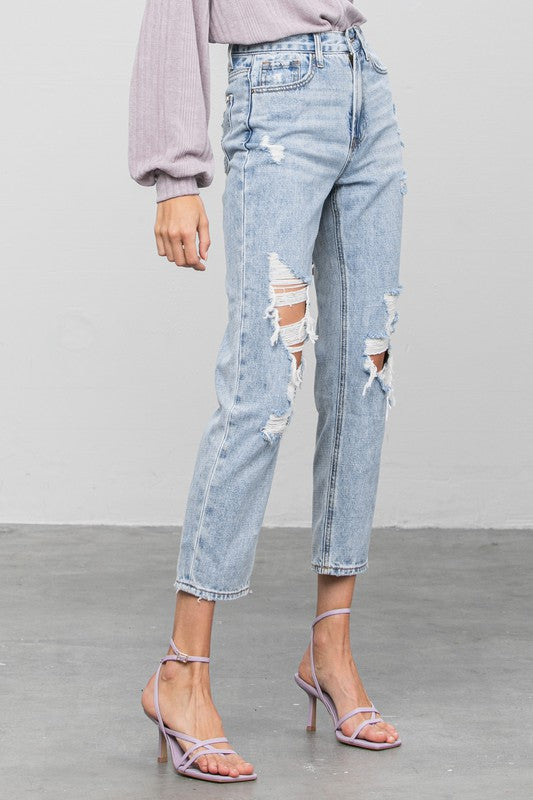 High Rise Ripped Girlfriend Jeans - Tigbul's Variety Fashion Shop