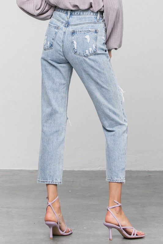High Rise Ripped Girlfriend Jeans - Tigbul's Variety Fashion Shop