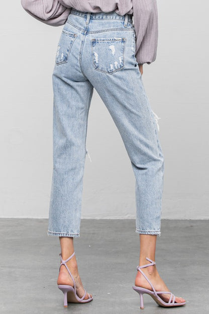 High Rise Ripped Girlfriend Jeans - Tigbul's Variety Fashion Shop