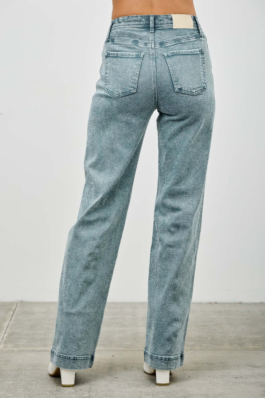 High-rise slim wide straight jeans, light wash, wide straight legs and belt loops