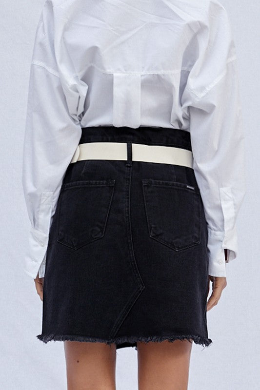 High Waist Belted Mini Denim Skirt - Tigbul's Variety Fashion Shop
