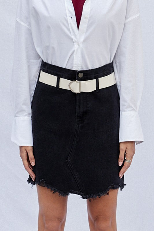 High Waist Belted Mini Denim Skirt - Tigbul's Variety Fashion Shop