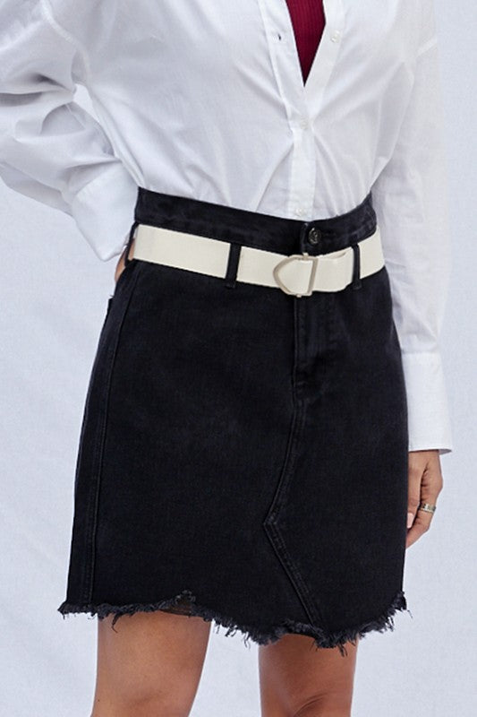 High Waist Belted Mini Denim Skirt - Tigbul's Variety Fashion Shop