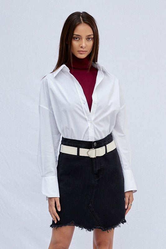 High Waist Belted Mini Denim Skirt - Tigbul's Variety Fashion Shop