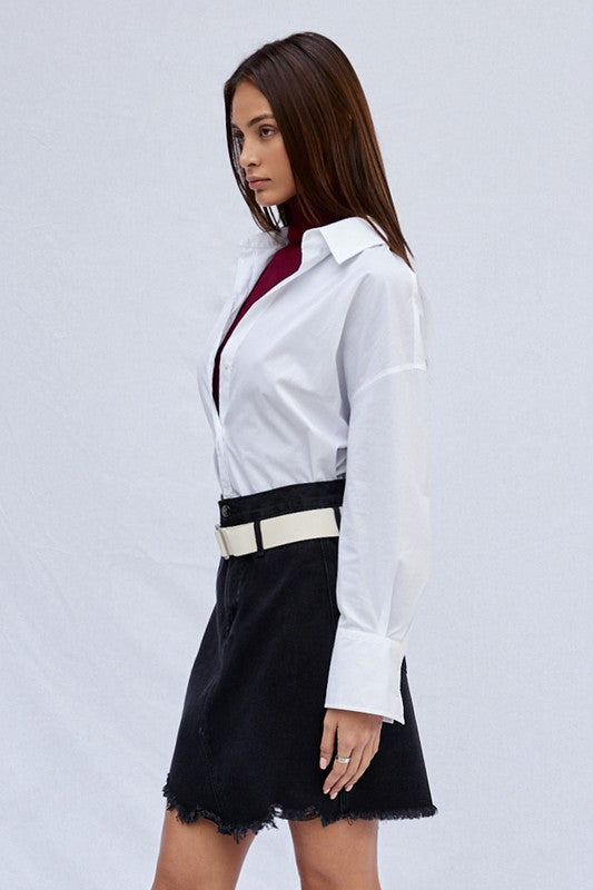 High Waist Belted Mini Denim Skirt - Tigbul's Variety Fashion Shop