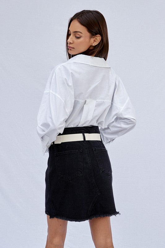 High Waist Belted Mini Denim Skirt - Tigbul's Variety Fashion Shop