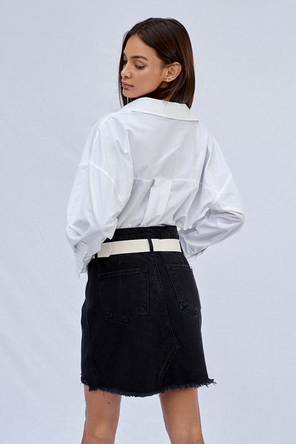 High Waist Belted Mini Denim Skirt - Tigbul's Variety Fashion Shop