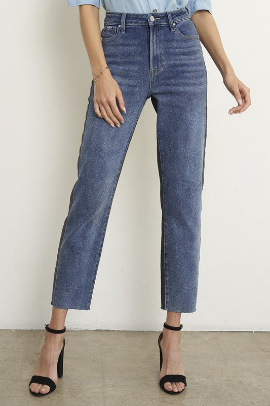 High Waist Black Denim Combo Jeans - Tigbul's Variety Fashion Shop