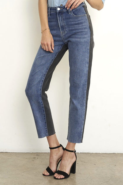 High Waist Black Denim Combo Jeans - Tigbul's Variety Fashion Shop