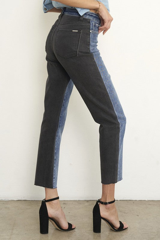 High Waist Black Denim Combo Jeans - Tigbul's Variety Fashion Shop