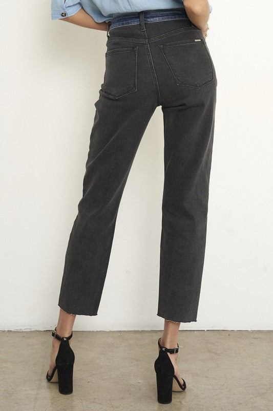 High Waist Black Denim Combo Jeans - Tigbul's Variety Fashion Shop