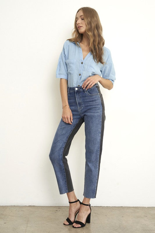 High Waist Black Denim Combo Jeans - Tigbul's Variety Fashion Shop