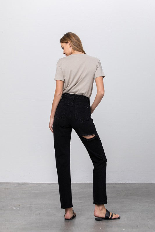 High Waist Destroyed Mom Jeans - Tigbul's Variety Fashion Shop