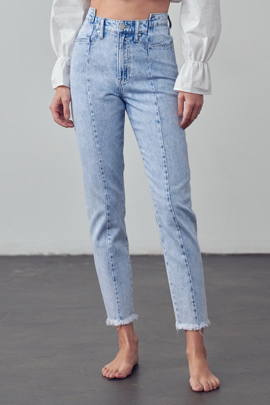 High Waist Frayed Tapered Jeans - Tigbul's Variety Fashion Shop