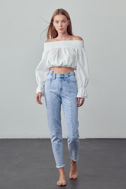 High Waist Frayed Tapered Jeans - Tigbul's Variety Fashion Shop