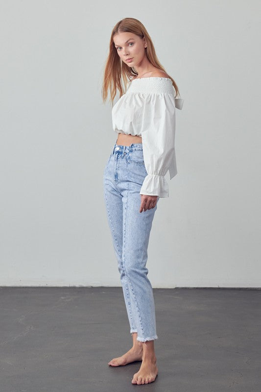 High Waist Frayed Tapered Jeans - Tigbul's Variety Fashion Shop