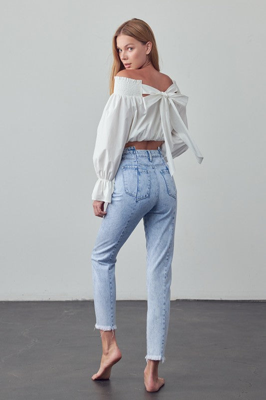 High Waist Frayed Tapered Jeans - Tigbul's Variety Fashion Shop