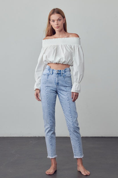 High Waist Frayed Tapered Jeans - Tigbul's Variety Fashion Shop
