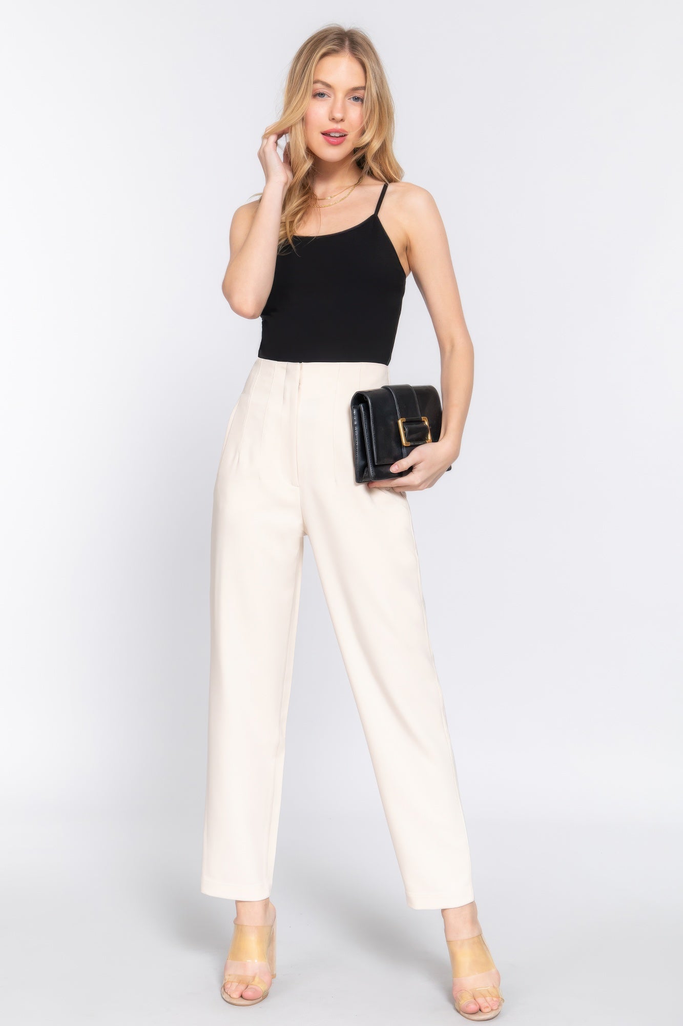High Waist Pintuck Detail Long Pants - Tigbul's Variety Fashion Shop