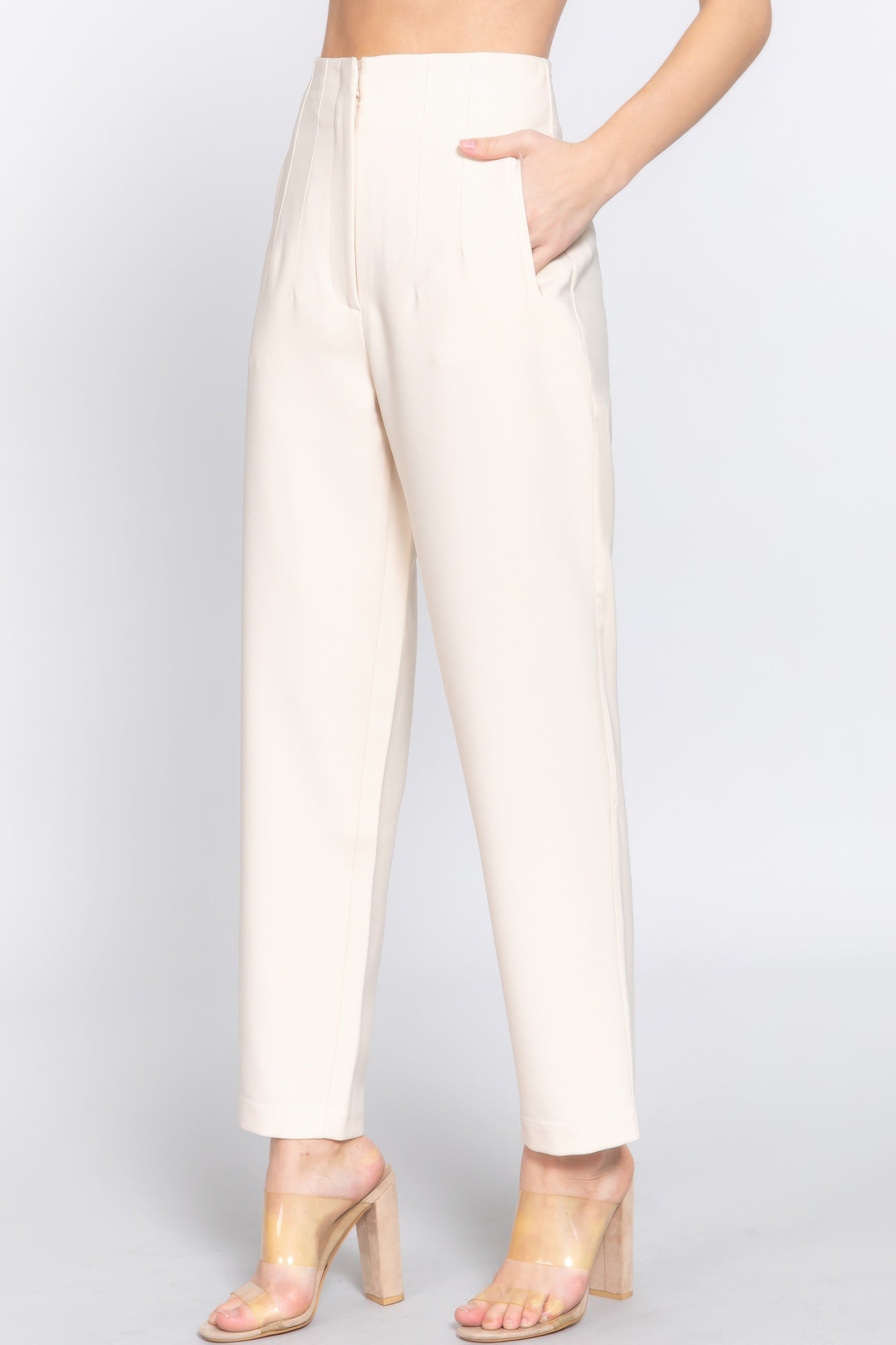 High Waist Pintuck Detail Long Pants - Tigbul's Variety Fashion Shop