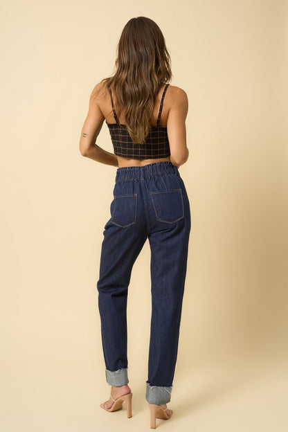 High Waist Pleated Slouchy Denim Pants - Tigbul's Variety Fashion Shop