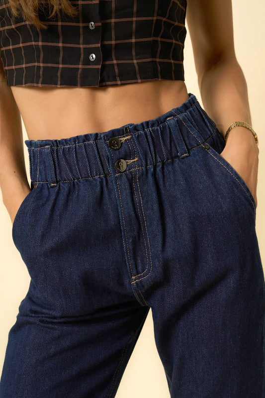 High Waist Pleated Slouchy Denim Pants - Tigbul's Variety Fashion Shop