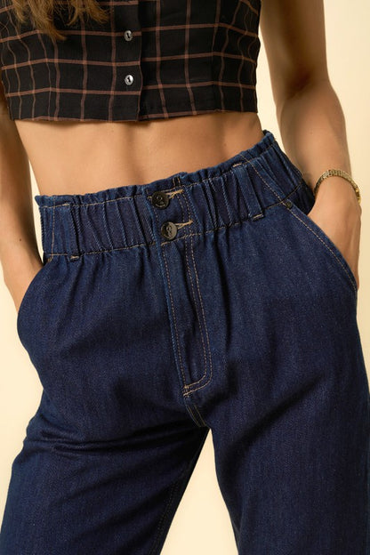 High Waist Pleated Slouchy Denim Pants - Tigbul's Variety Fashion Shop