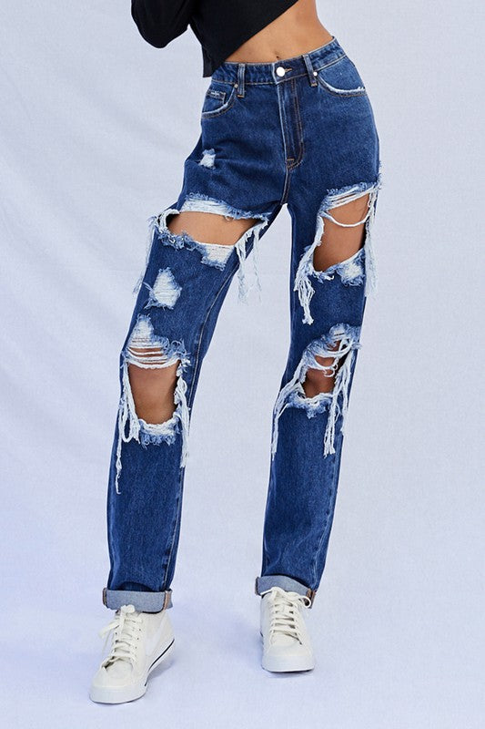 High Waist Ripped Baggy Jeans - Tigbul's Variety Fashion Shop
