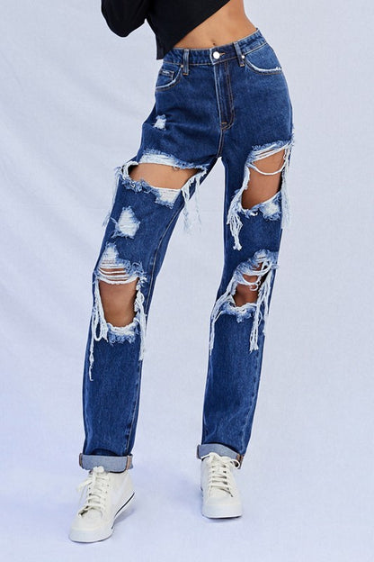 High Waist Ripped Baggy Jeans - Tigbul's Variety Fashion Shop